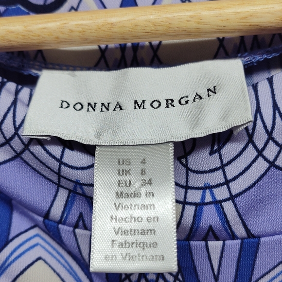 Donna Morgan Mini Dress Women Size 4 Purple Geometric 3/4 Sleeve Retro - Picture 7 of 8